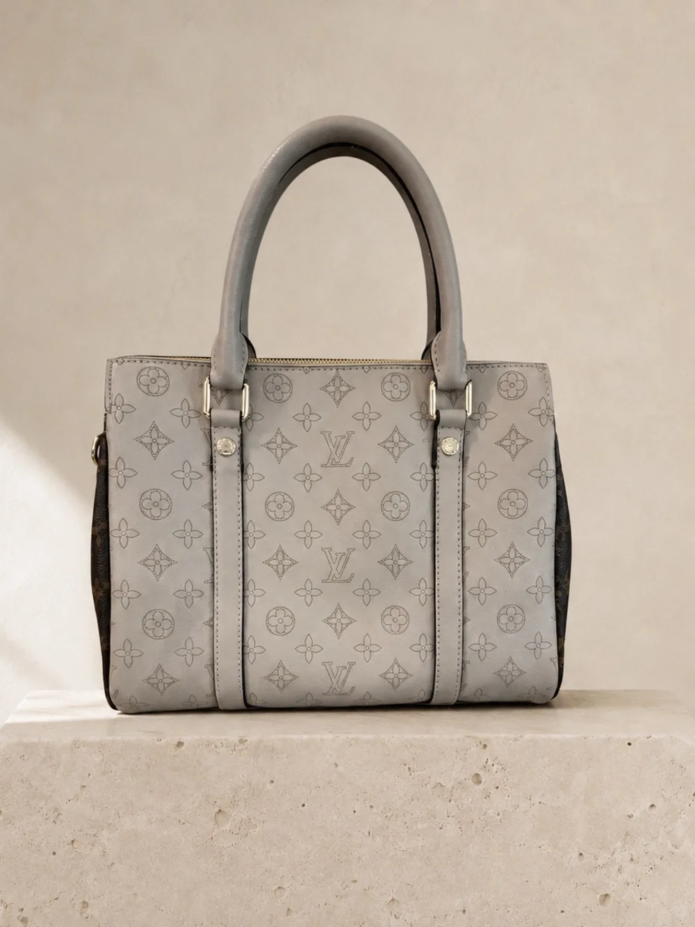 Gray Monogram Top-Handle Tote - Luxury Designer Inspired